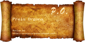 Preis Orgona névjegykártya